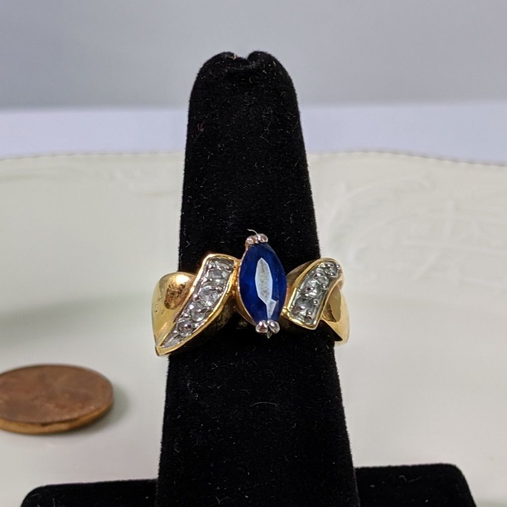 Lind 14k Gold Plated Marquis Cut Aqua Stone w/CZ